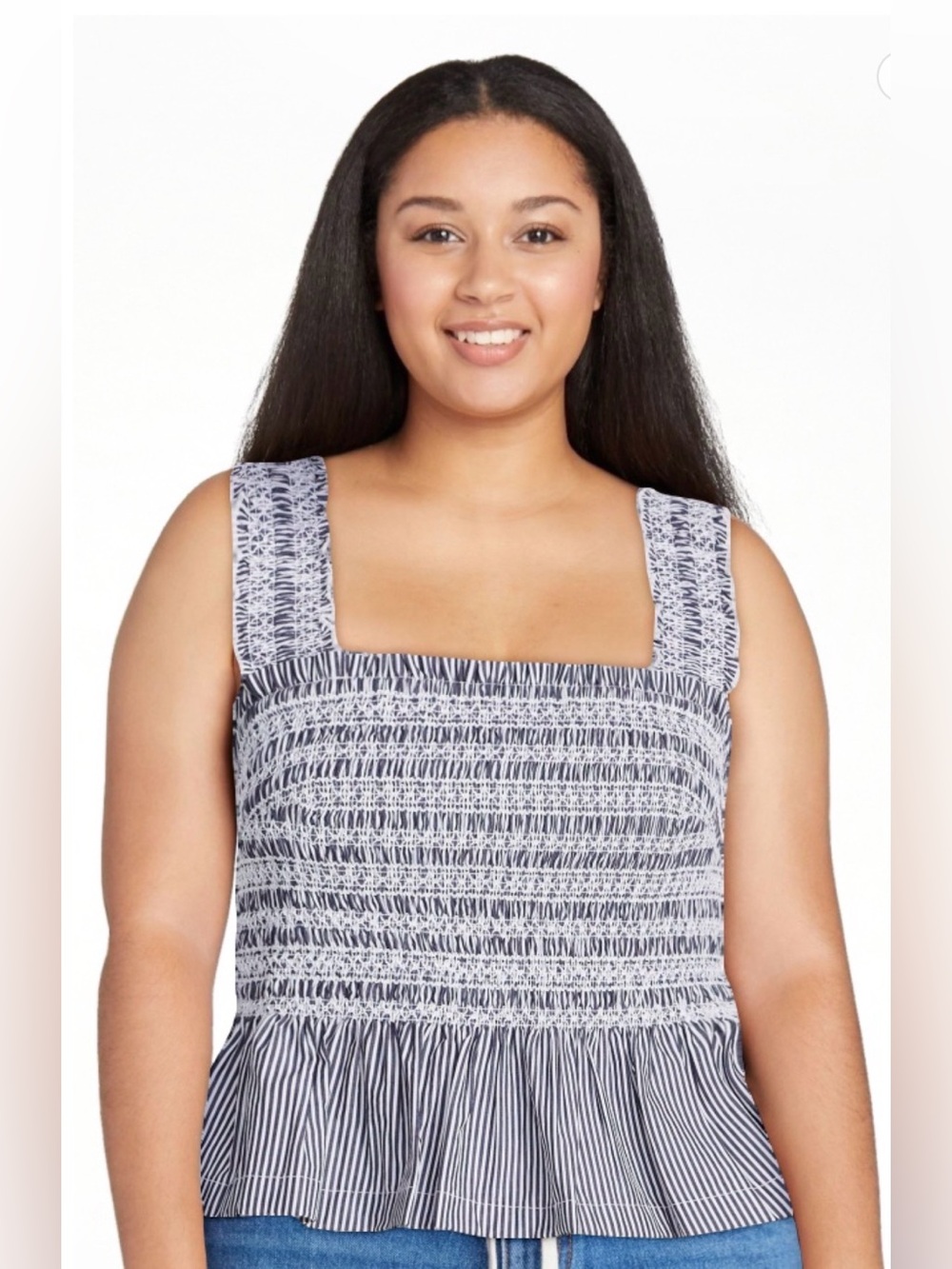 Free Assembly Women's Smocked Cotton Tank Top with Peplum Hem Sz XL NWT